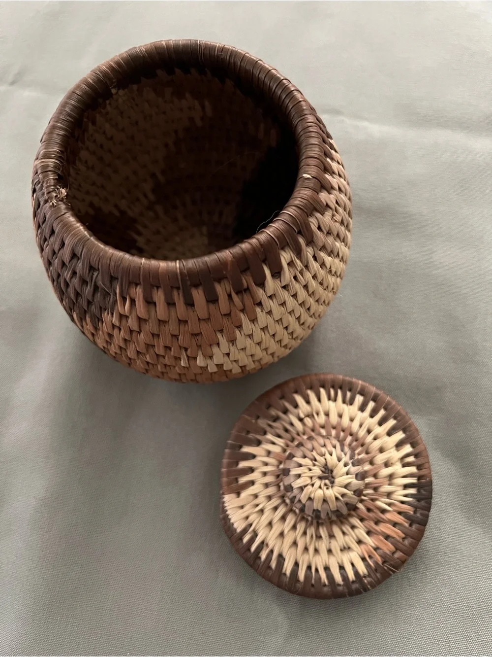 Handwoven Herb Basket with Knobbed Lid